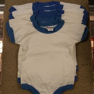 12 mo. - 6-Pack Short Sleeve Blue Ringer Onsies
